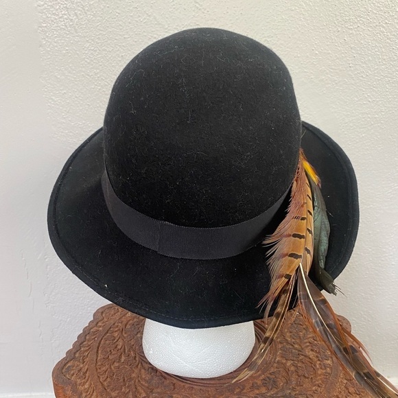 Doeskin Vintage Black Felt 100% Wool Hat with Feathers - Picture 3 of 8